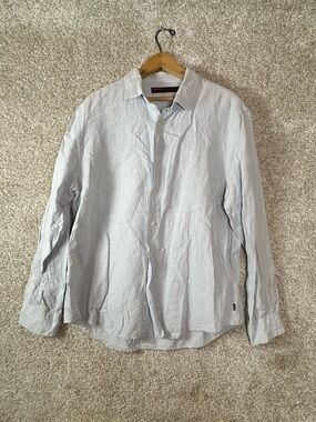 Perry Ellis Men’s Light Blue Linen Blend Long Sleeve Button Up Shirt Size L
